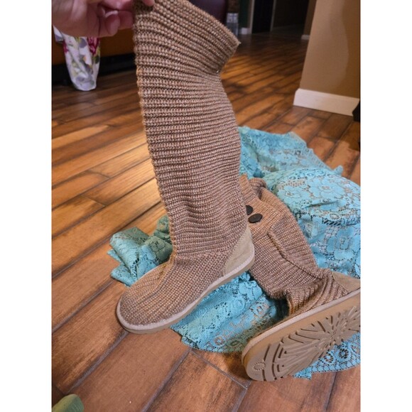 UGG Women’s 7 Classic Cardy Knit Convertible Brown & Gold Metallic Boots #1876 - Picture 2 of 7